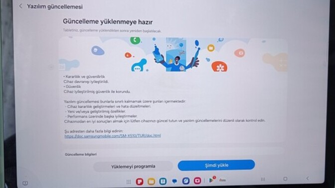 Samsung Galaxy S9 tabletimde "güncelleme yükleme hazır"sayfası çıkıyor bu nedir?