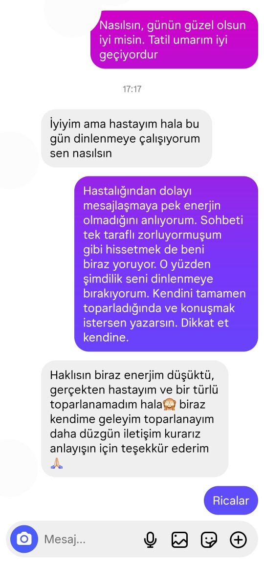 Kız hastalığından dolayı böyle yazdı ama 6 gündür bana yazmıyor?