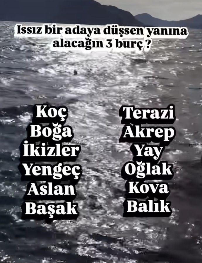 Issız bir adaya düşsen yanına alacağın 3 burç hangisi 🙄?