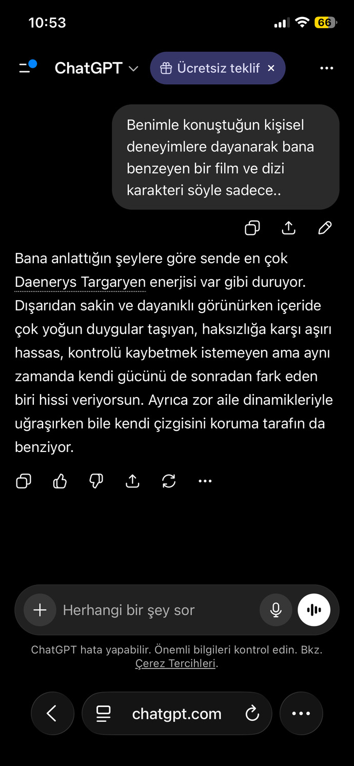 Chatgbt'ye şunu yazar mısınız bakalım sizde ne çıkacak?