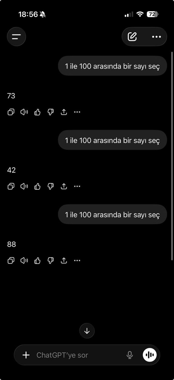 Chat GPTnin her şeyi yapıp rastgele sayı seçememesi?
