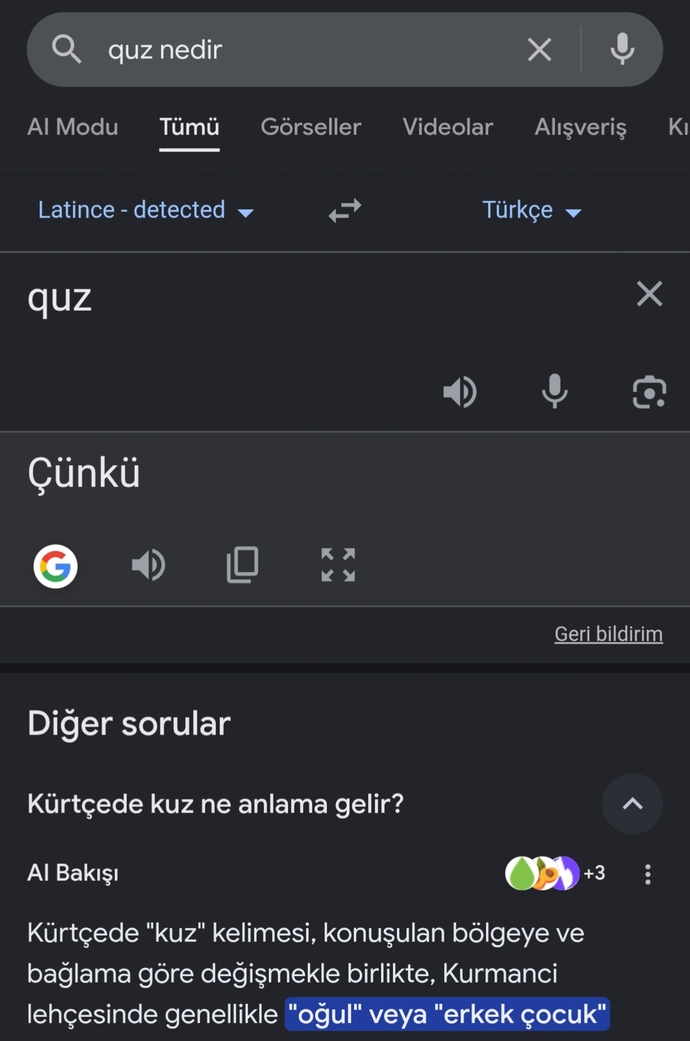 Quz ne demek bilen var mı?