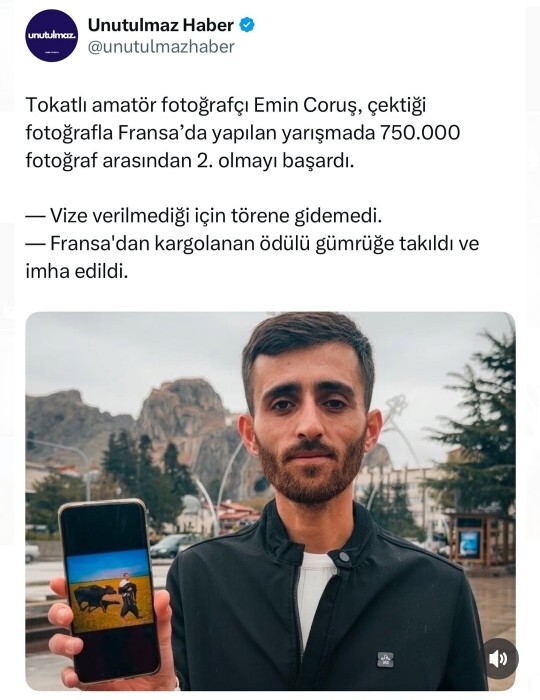 Tokatlı amatör fotoğrafçı kazandığı ödüle ulaşamadı! Bu olay sizce neyi gösteriyor?