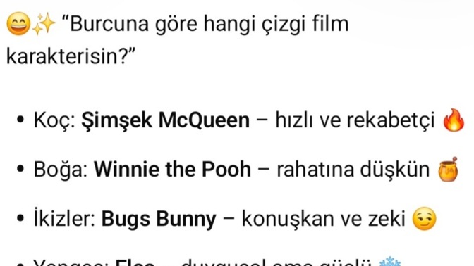Burcuna göre hangi çizgi film karakterisin😄?