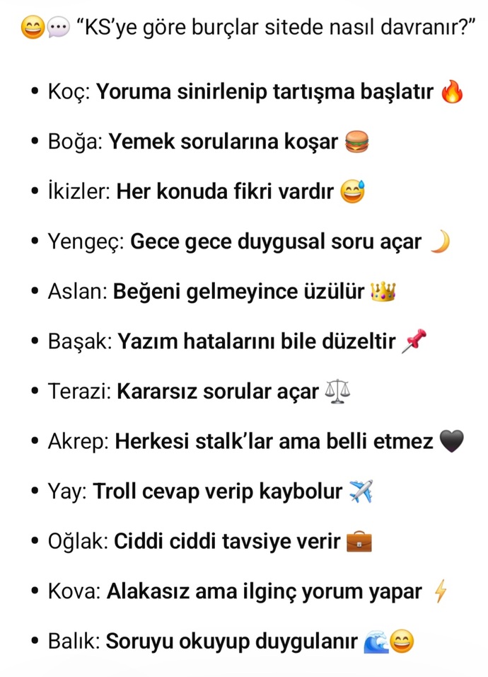 KS ye göre burçlar sitede nasıl davranır 😄?