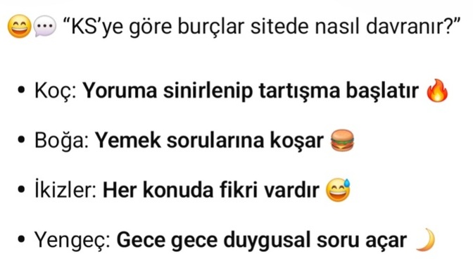 KS' ye göre burçlar sitede nasıl davranır 😄?