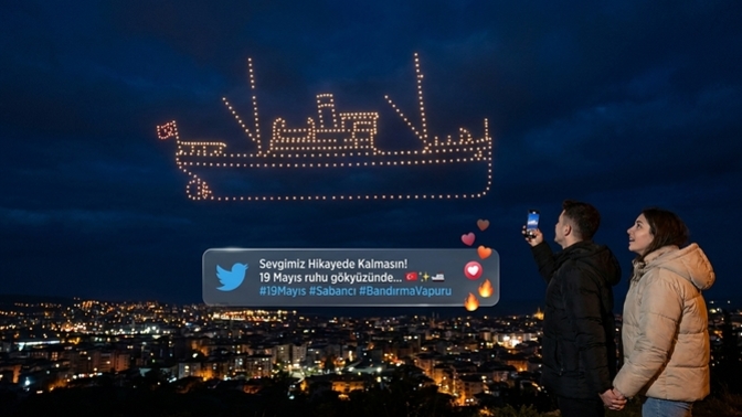 19 Mayıs’ta gökyüzüne Bandırma Vapuru çizen drone şovu seni de duygulandırmadı mı? 🇹🇷