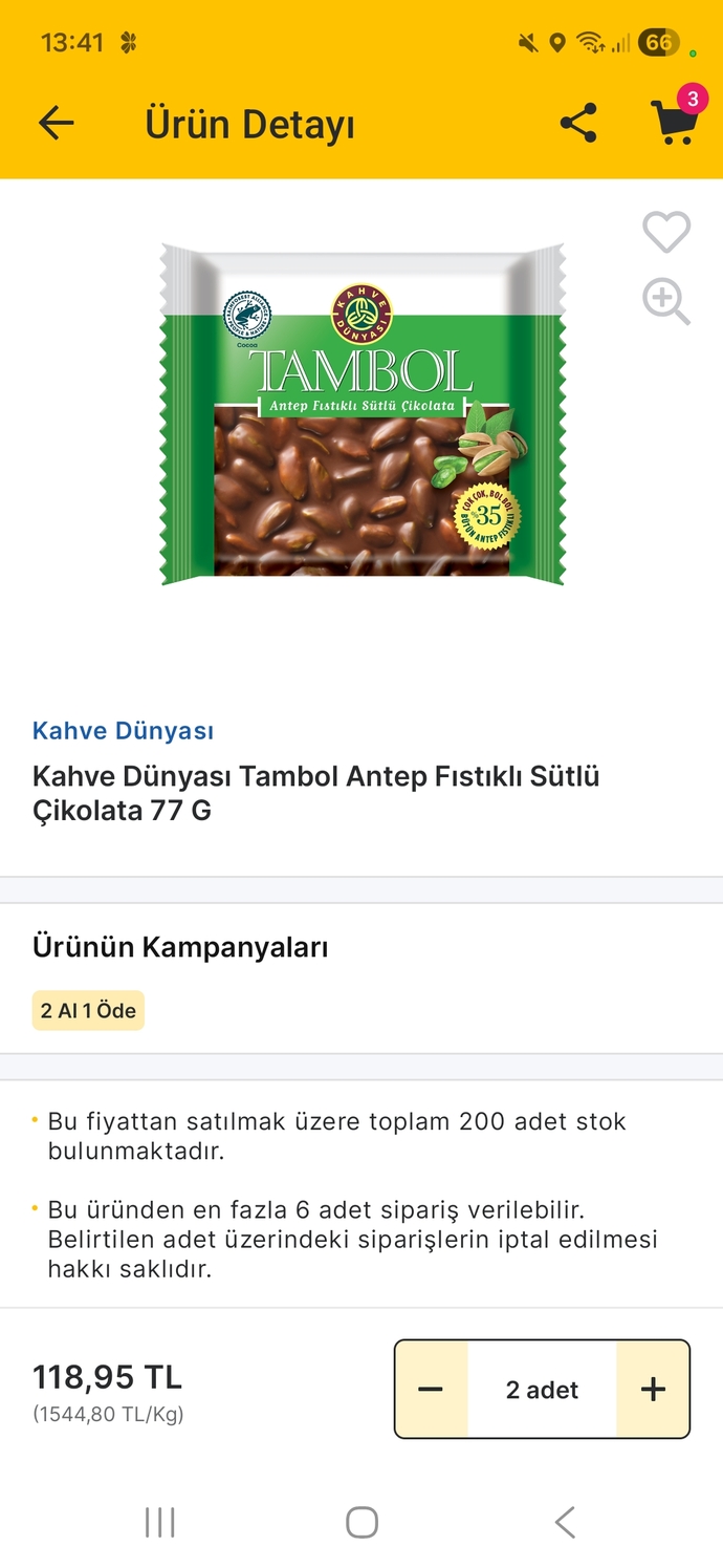 2 tane tambol fıstıklı çikolataya 120 tl verilir mi?