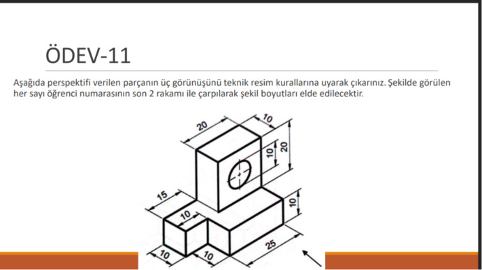 Autocad ile teknik resim nasıl çizilir, ön yan üst görünüşleri okul numarasıyla nasıl ölçeklerim?