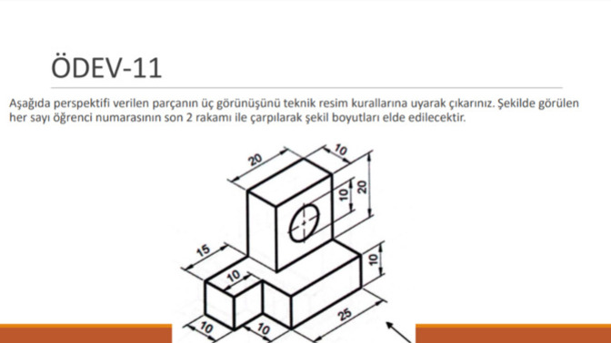 Autocad ile teknik resim nasıl çizilir, ön yan üst görünüşleri okul numarasıyla nasıl ölçeklerim?