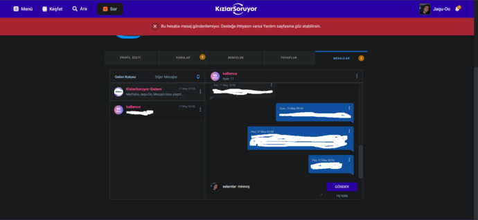ksBence ye mesaj gönderemiyorum neden?