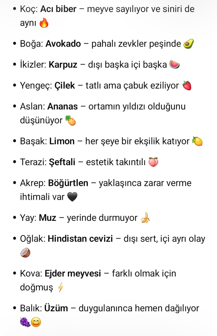 Burcunuza göre hangi meyvesiniz 😀?