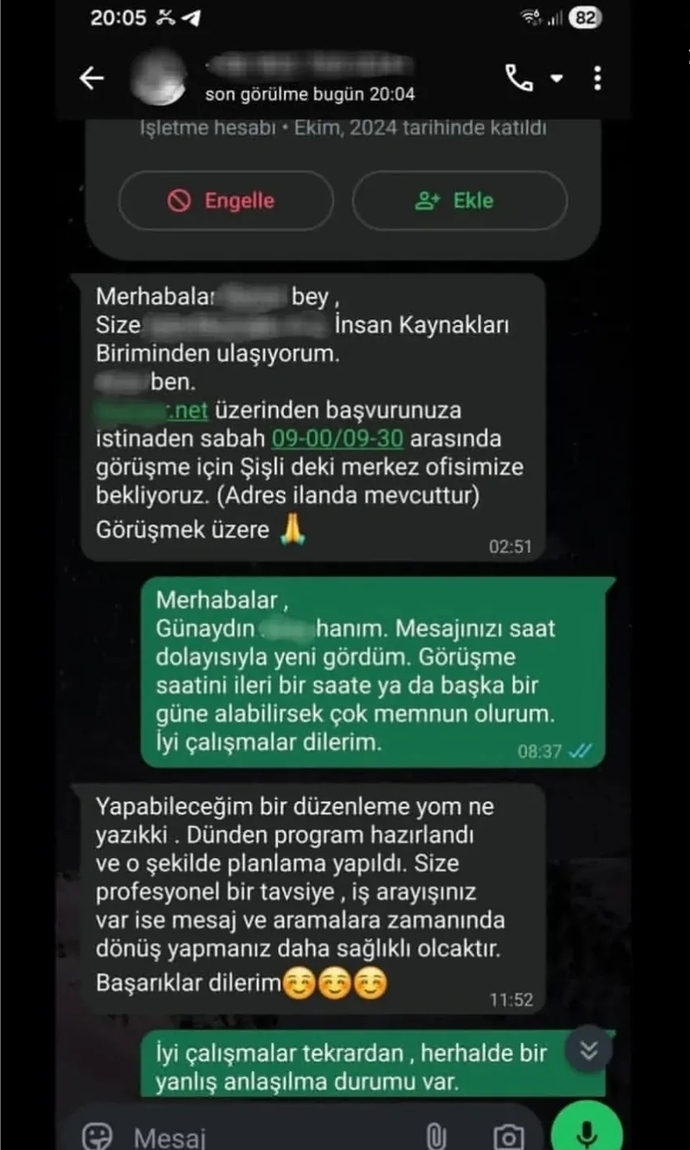Yaptığı iş başvurusu için gecenin 3ünde sabah için randevu verildi. Sizi de gece gece arayan ciddi insanlar oluyor mu?