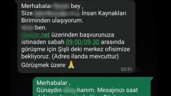 Yaptığı iş başvurusu için gecenin 3ünde sabah için randevu verildi. Sizi de gece gece arayan ciddi insanlar oluyor mu?