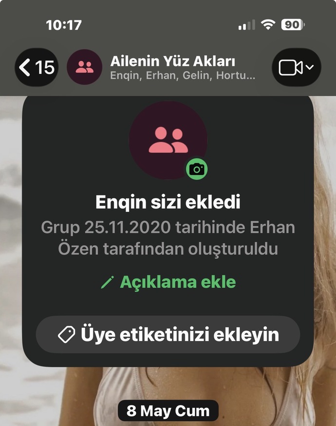 En son eklendiğiniz WhatsApp grubunun adı nedir?