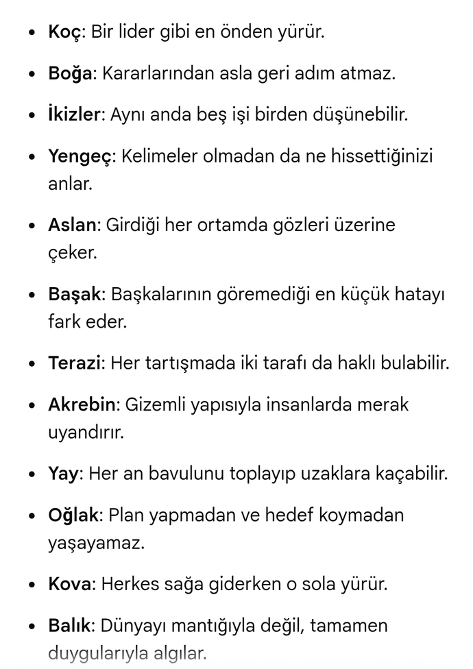 Burcuna göre karakteristlik özelliğin nedir?