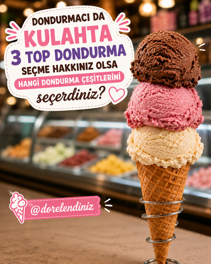 Dondurmacıda külahta 3 top dondurma seçme şansınız olsa hangi dondurma çeşitlerini seçerdiniz?