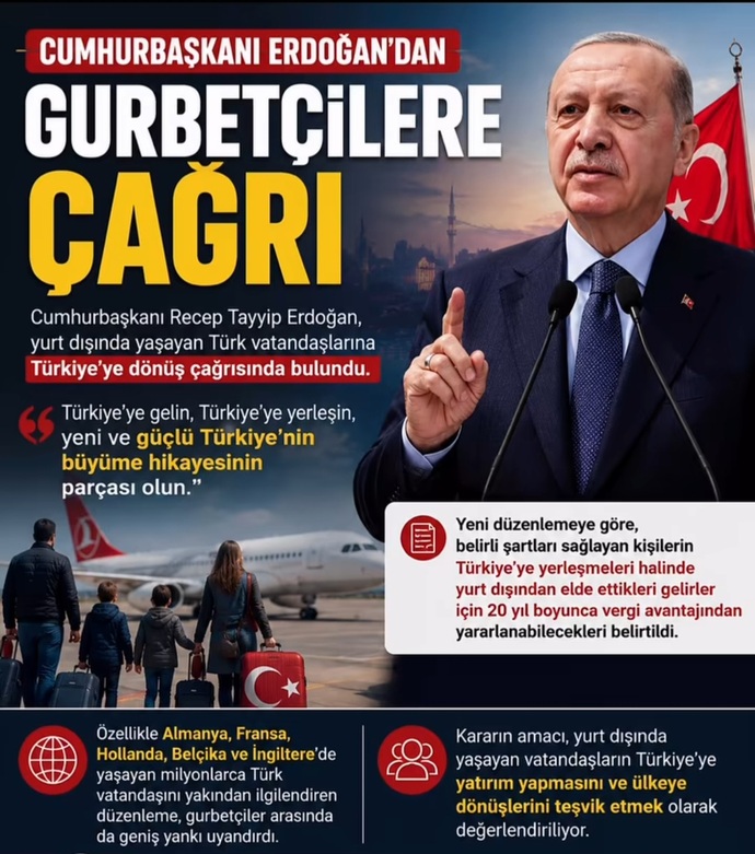 Cumhurbaşkanı Erdoğan yurtdışındaki vatandaşlara ülkeye dönüş çağrısında bulundu.. Yurtdışında olsanız bu çağrıyla döner miydiniz?