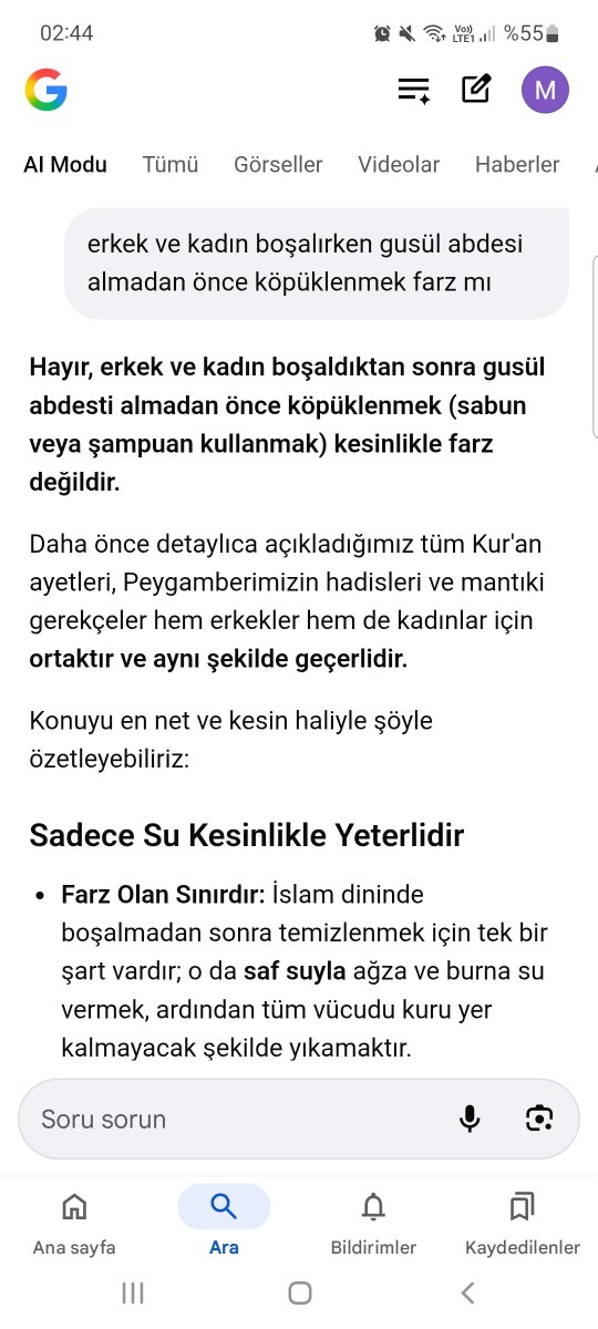 Gusül abdesti almadan önce pis olmamak için sadece köpüksüz suyla temizlenmek yeterli midir google yapay zeka yeterli diyor?