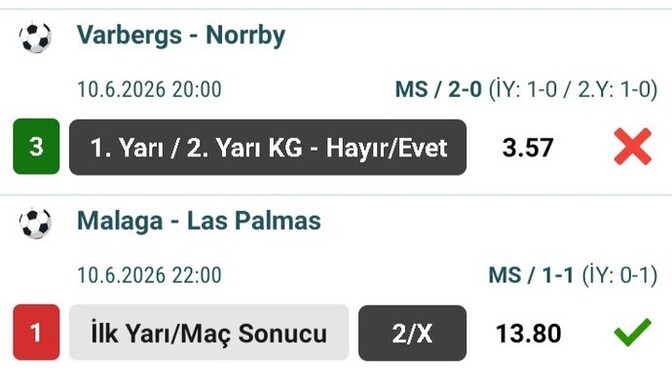 973 oranlık kupon tek golden yattı, norrby tek gol atsa kazanıyordum ne düşünüyorsunuz?