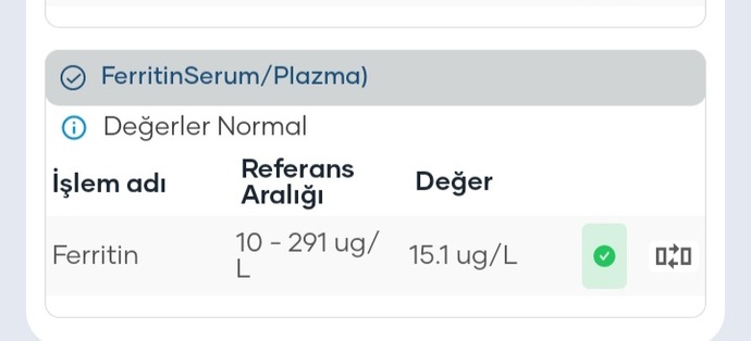 Depo demir seviyenizi gösteren ferritin değeriniz kaç?