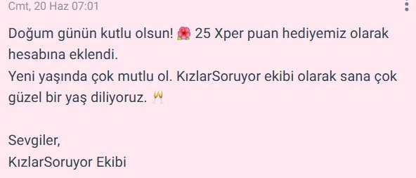 Doğum günümde 25 Xper mi? Zaten bizden her gün üç yorumla topluyorsun, değil mi KS?