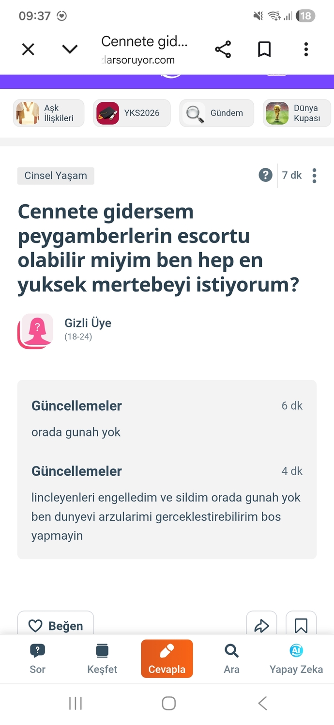 Başka kullanıcıların haddini aştığını düşündüğünüz soruları şikayet eder misiniz?