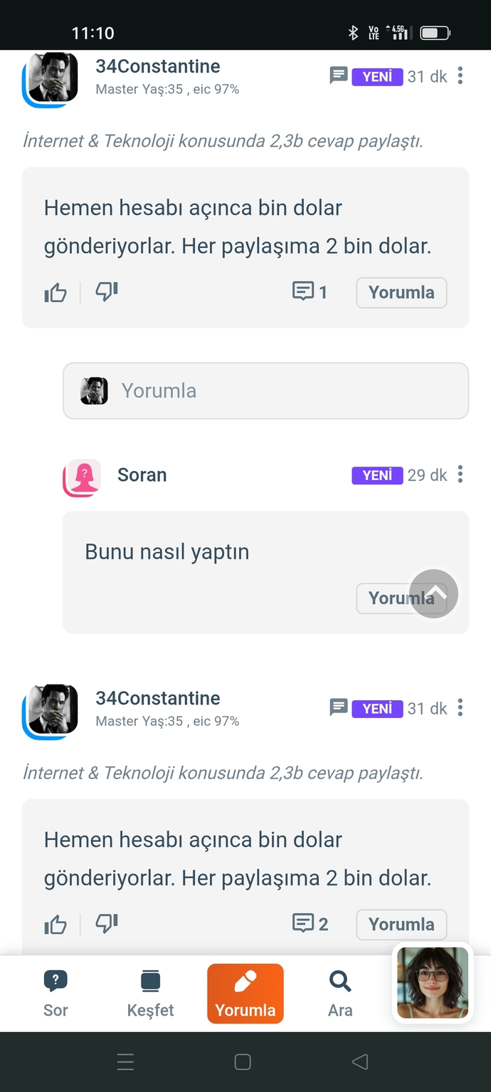 Arkadaşlar hiç bir soruya iki görüş birden yazabildiniz mi?