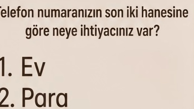 Telefon numaranızın son iki hanesine göre neye ihtiyacınız varmış😀?