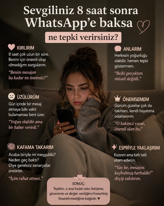 Sevgiliniz bütün gün mesaja cevap vermezse ne yaparsınız, tepkiniz ne olur?