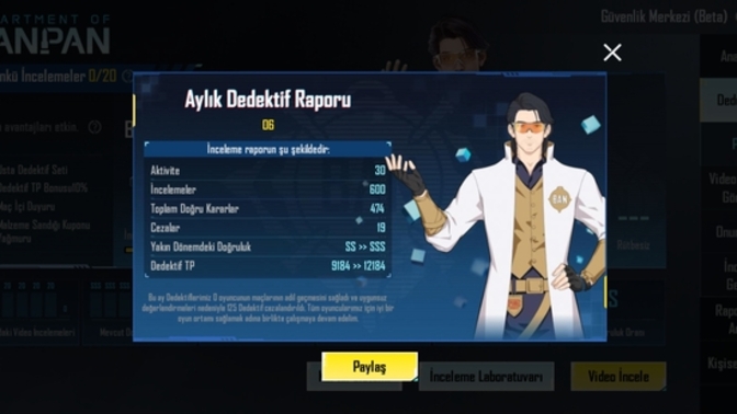 Pubg mobile de aylık dedektif inceleme oranım nasıl iyi mi?