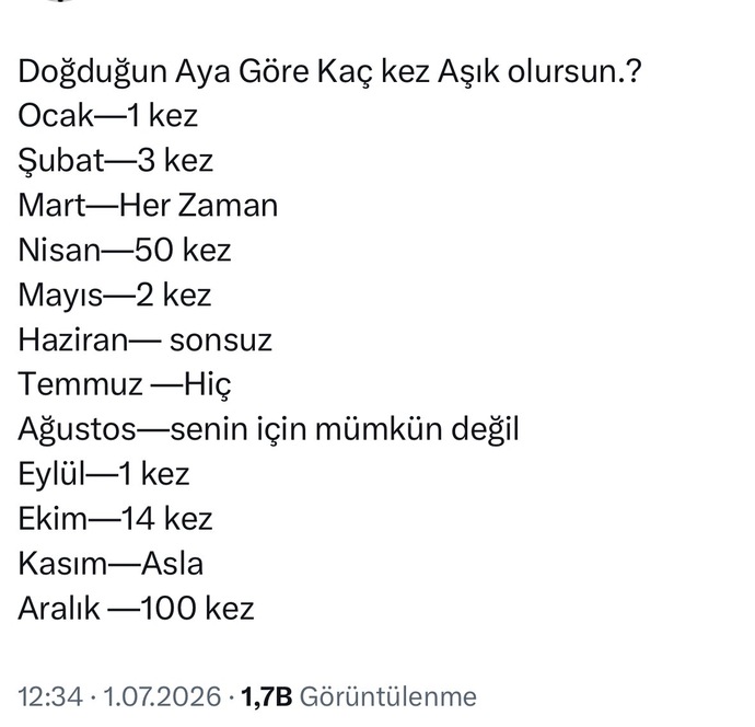 Doğduğun Aya Göre Kaç kez Aşık olursun?