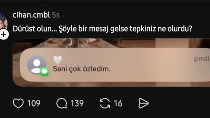 Şu anda seni çok özledim mesajı gelse tepkin ne olurdu?