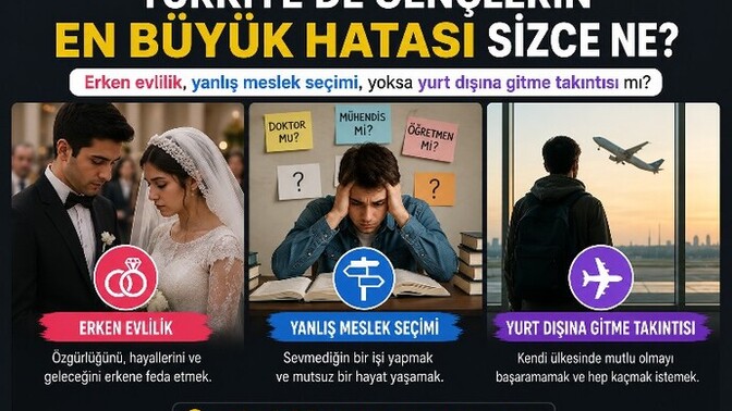 Türkiye'de gençlerin en büyük hatası ne: erken evlilik mi, yanlış meslek seçimi mi, yoksa yurt dışına gitme takıntısı mı?