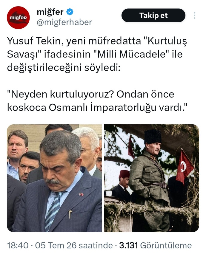 Yusuf Tekin Kurtuluş Savaşı denmesinden neden rahatsız? Kurtuluş Savaşı yabancı güçlere karşı yapılmadı mı?