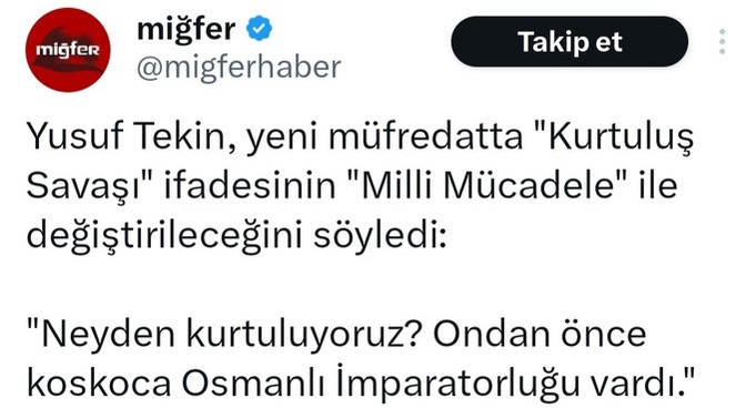 Yusuf Tekin "Kurtuluş Savaşı" denmesinden neden rahatsız? Kurtuluş Savaşı yabancı güçlere karşı yapılmadı mı?