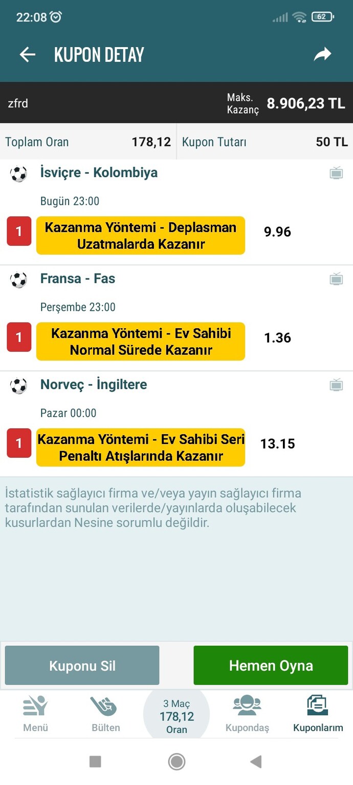 Şu Kupon tutmaz diyen ve benimle iddialaşmak isteyen var mı?