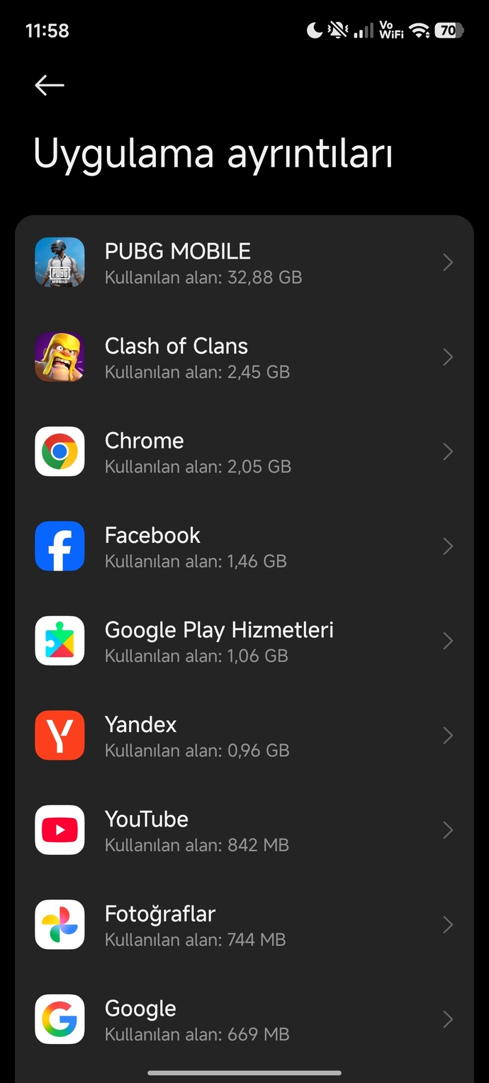 Telefonunuzda en fazla yer kaplayan uygulama nedir?