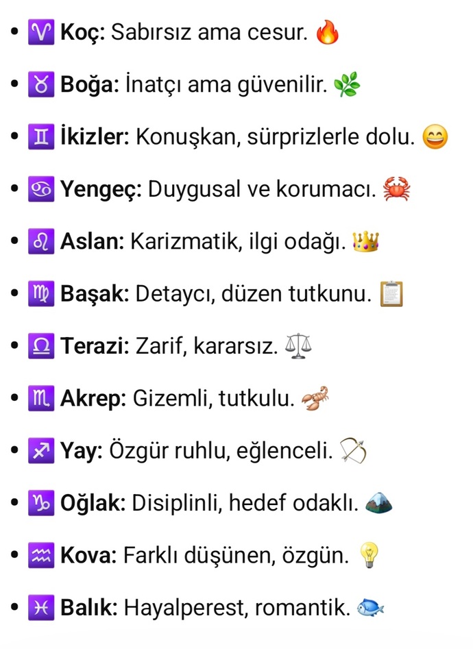 Burçların kısa özellikleri neymiş ?