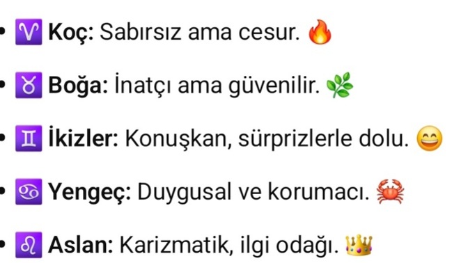Burçların kısa özellikleri neymiş ?