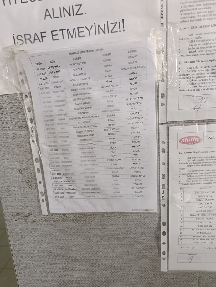 İsyerinizde yemek listesi var mı?