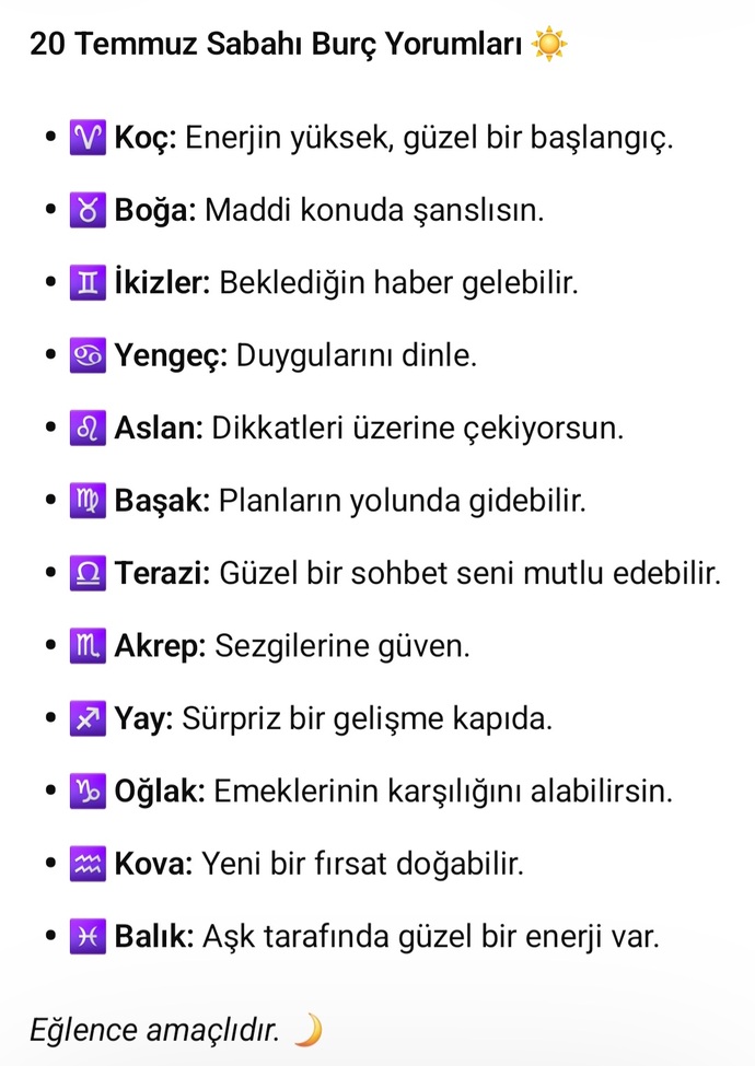 20 Temmuz sabahı burçları neler bekliyormuş?