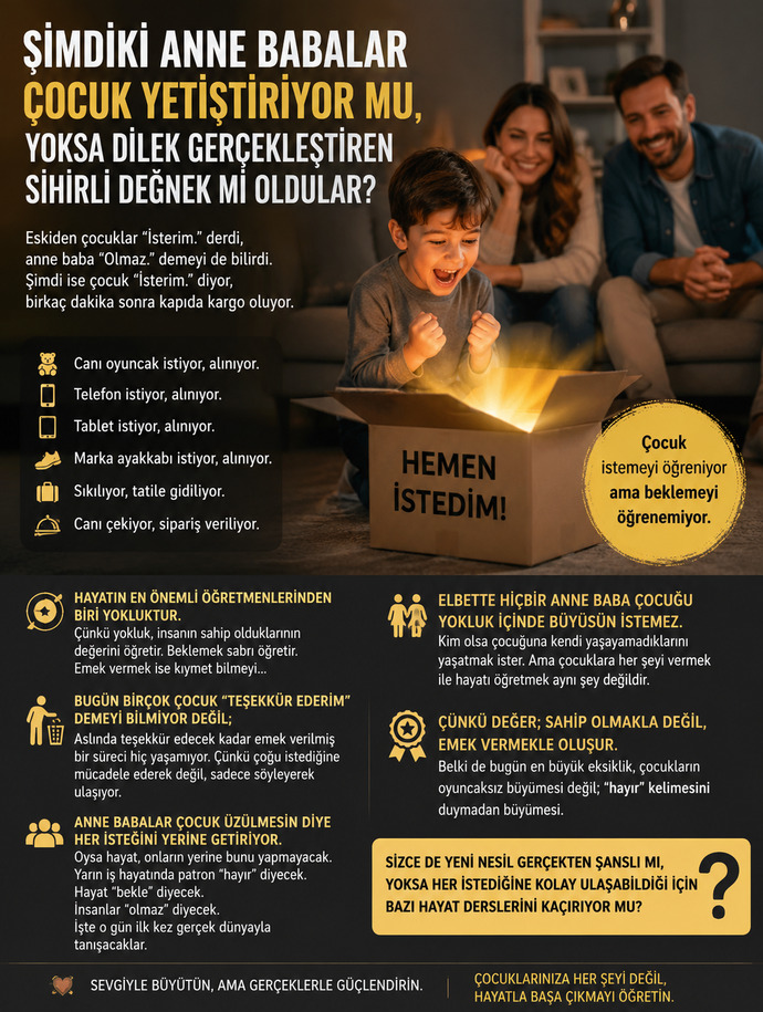 Şimdiki anne babalar çocuk yetiştiriyor mu, yoksa dilek gerçekleştiren sihirli değnek mi oldular?