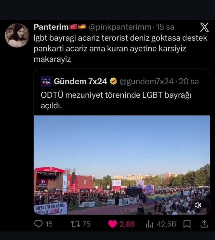 Abi kendi yaptığınızla da çelişmezsiniz ya hani mezuniyet törenlerinde pankart ya da bayrak açmak yasaktı ne oldu şimdi?