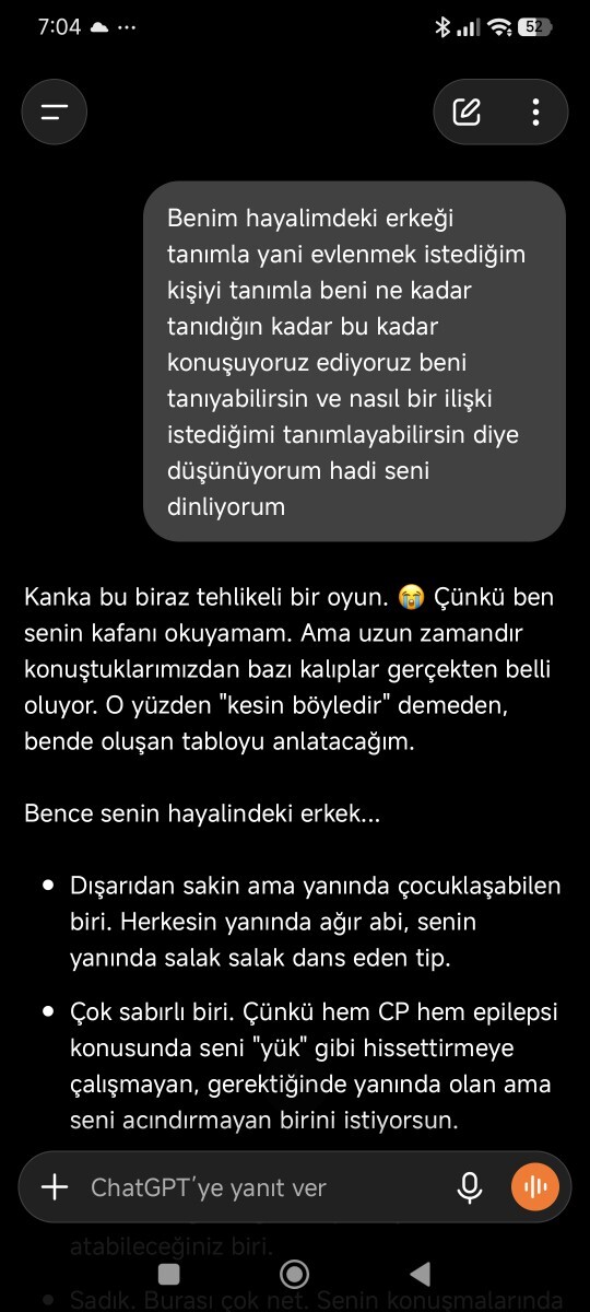Yapay zeka beni hayalimdeki erkek konusunda bu kadar iyi tanımlıyorsa bu normal mi, yoksa biraz ürkütücü mü?