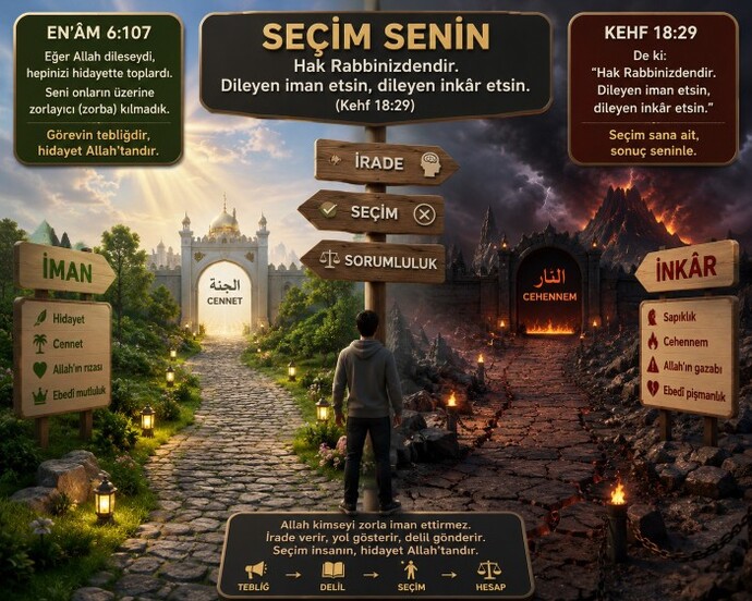 Eğer Allah dileseydi hepinizi hidayete erdirirdi ama irade verdi imtihan etmek istedi siz hangi yoldasınız?