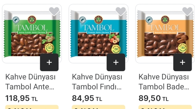 3 adet tambol fıstıklı çikolata 119 tl 3 adet bademli 90 tl alsam mı mantıklı mı?