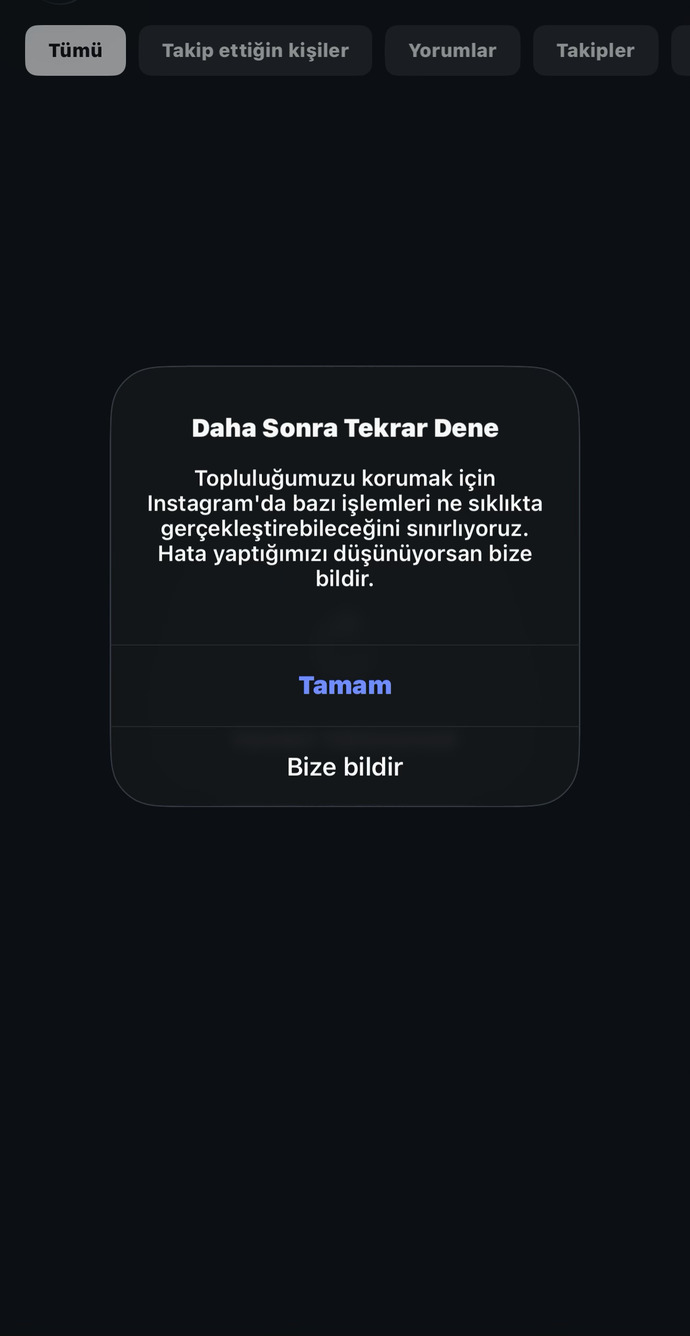 Instagram hesapta profiller, takipçi ve bildirimler gözükmüyor, silip yükledim düzelmedi ne yapmalıyım?
