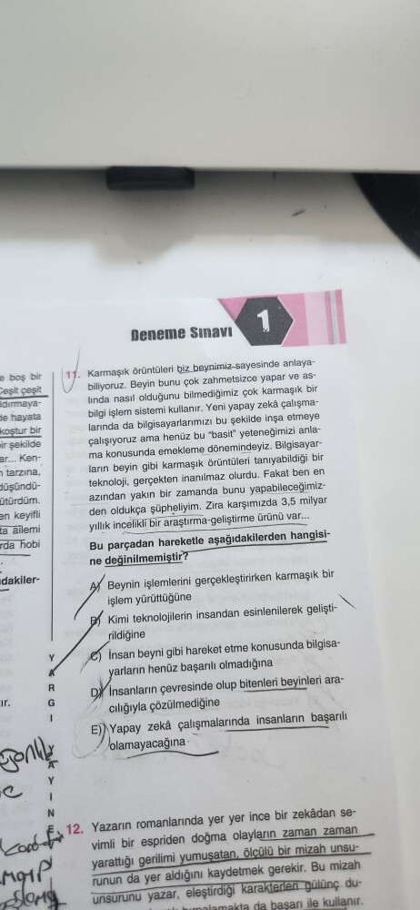 Bu test sorusunda doğru cevap D mi yoksa E mi olmalı, soru hatalı mı?