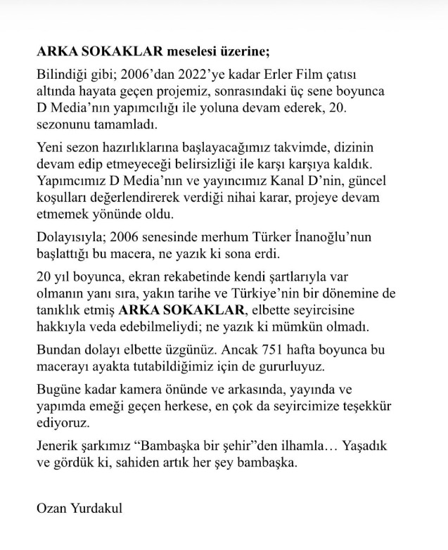 Arka Sokaklar gerçekten final mi yaptı, kesin olarak bitti mi yoksa geri dönecek mi?